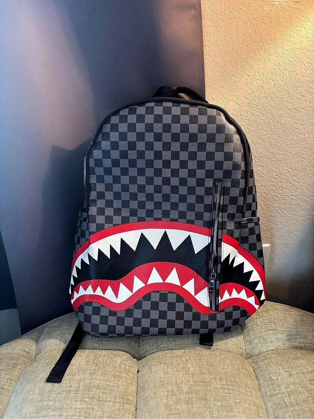 Sprayground Sharks In Paris Checkered Backpack Black & Gray